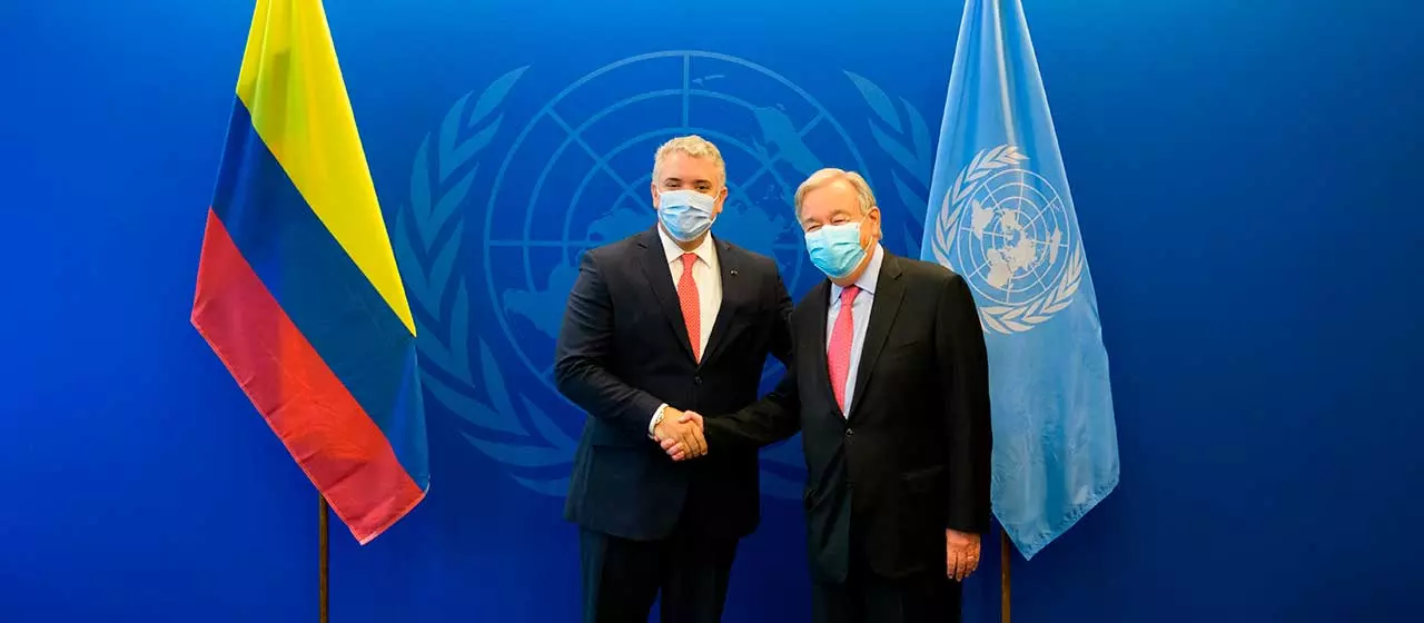 Este martes, el  Presidente Iván Duque Márquez se entrevistó en Nueva York con el Secretario General de la Organización de las Naciones Unidas, António Guterres, en el marco del 76° Periodo de Sesiones de la Asamblea General.