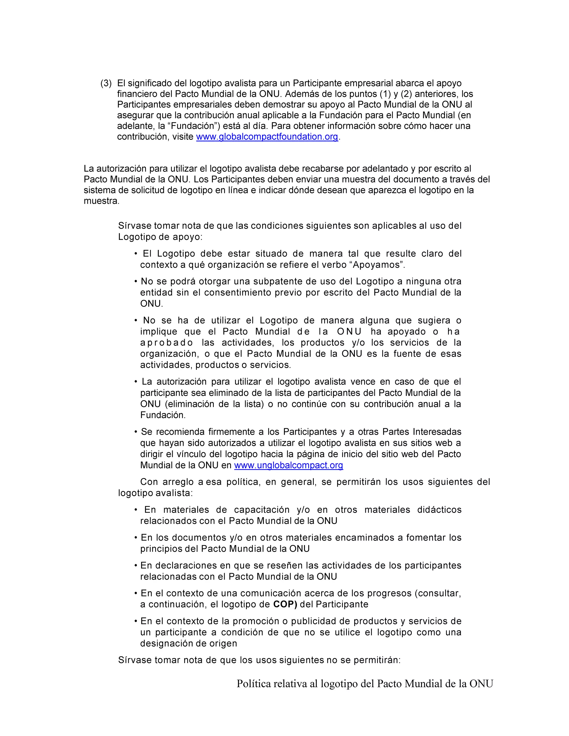 POLÍTICA USO DEL LOGO PACTO GLOBAL RED COLOMBIA