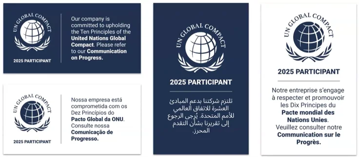 Variaciones del nuevo logo de Participante del Pacto Global de las Naciones Unidas
